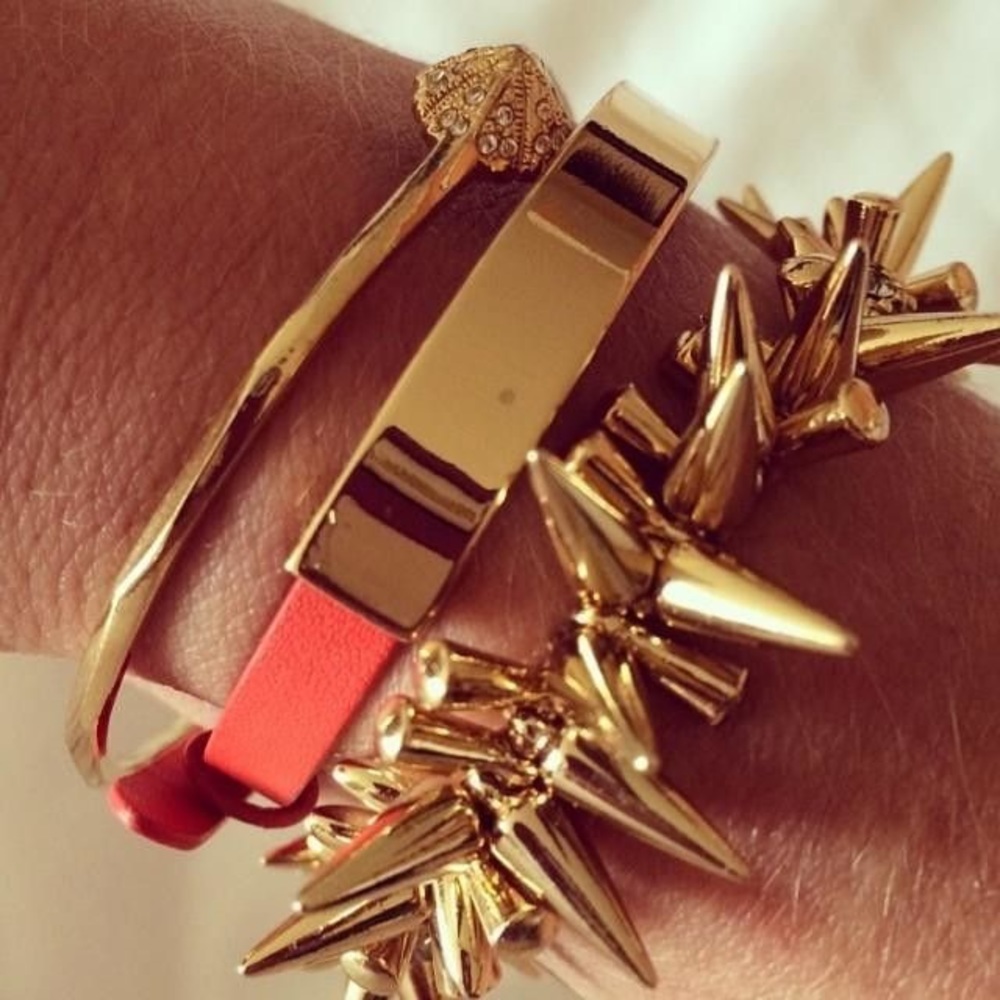 Stella & Dot red leather/gold Enlighten bracelets